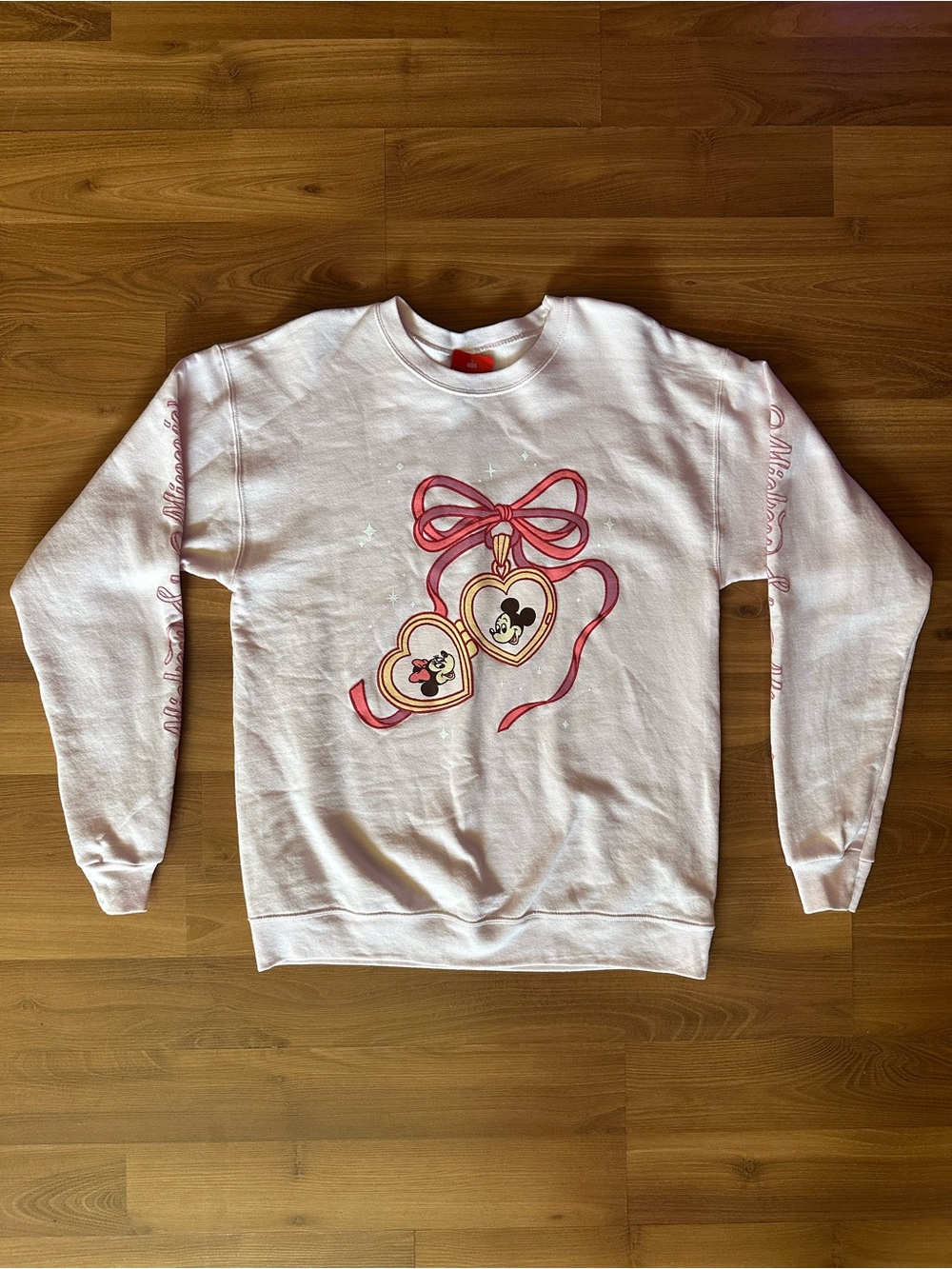 Disney Mickey & Minnie Pink Heart Locket Crewneck Sweatshirt